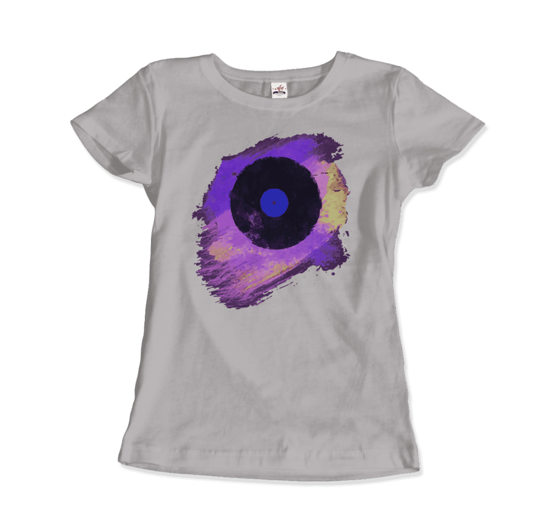 Vinyl Record Made of Paint Scattered in Purple Tones T-Shirt-2