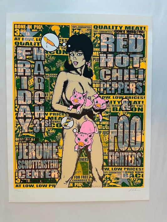 Red Hot Chili Peppers & Foo Fighters Poster Columbus, Ohio 2000 (Yellow) - Lindsey Kuhn