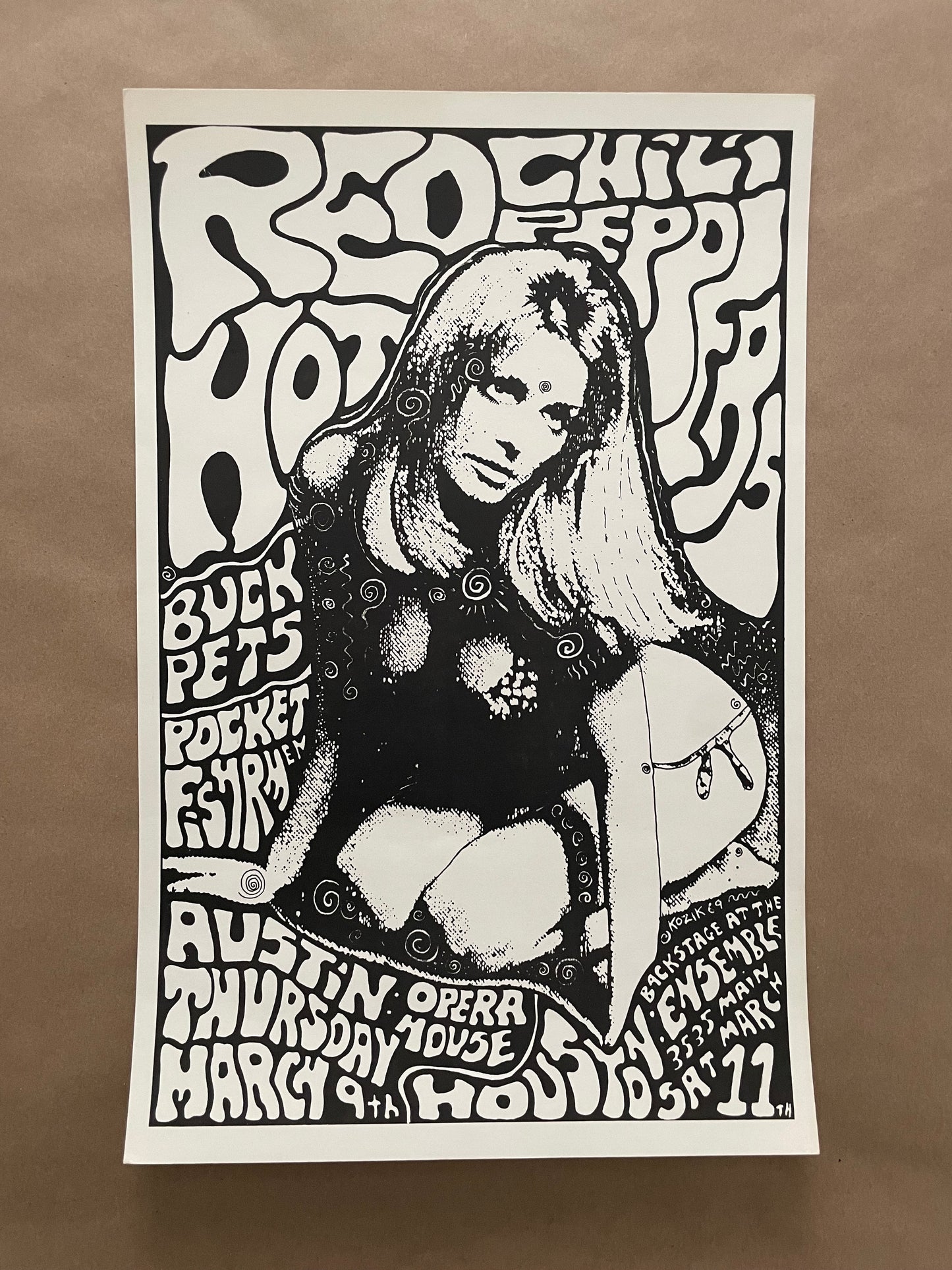 Red Hot Chili Peppers Poster Austin & Houston, Texas 1989 (Black & White) - Frank Kozik