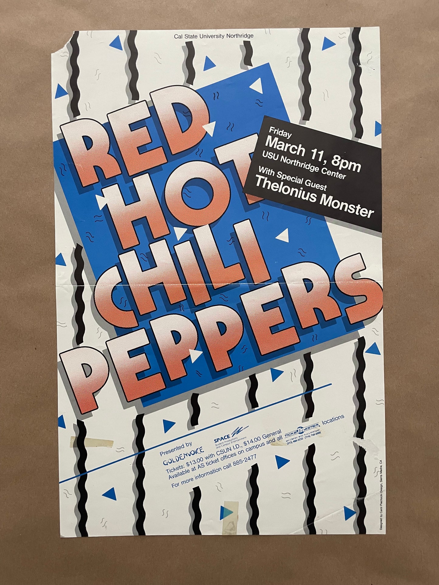 Red Hot Chili Peppers Poster Northridge, Los Angeles, California 1986